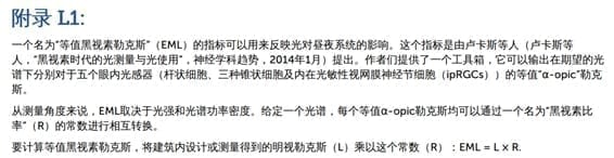 WELL建筑标准V2附录L1 - 黑视素照度EML和褪黑素照度换算比率M/P Ratio计算公式,翊明科技测试服务 WELL建筑标准V2附录L1,展示WELL建筑标准V2附录L1黑视素照度EML和褪黑素照度换算比率M/P Ratio计算公式,健康照明设计要求,不同光源类型换算比率参考值,翊明科技WELL建筑标准测试